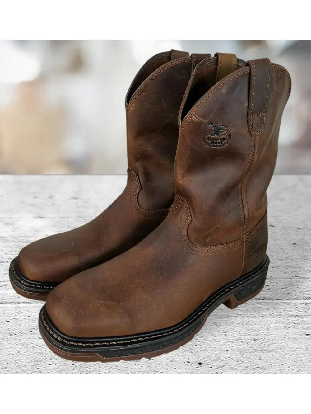 Georgia Boot Men's Leather Square Soft Toe Pull On Boots GB00513 Brown 10M NWB‎